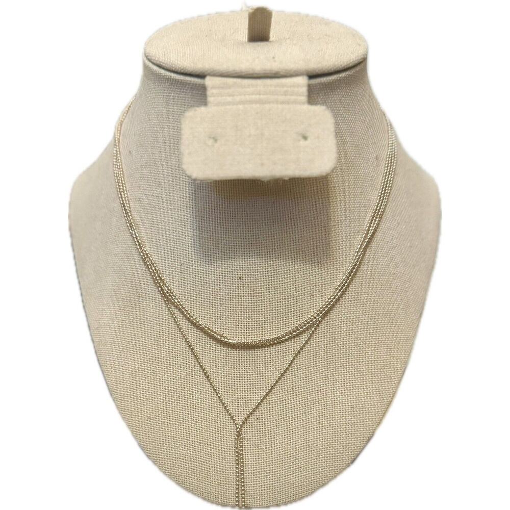 8 OTHER REASONS Gold-Tone Layered Chain Lariat Tassel Drop Necklace 14”+4” drop